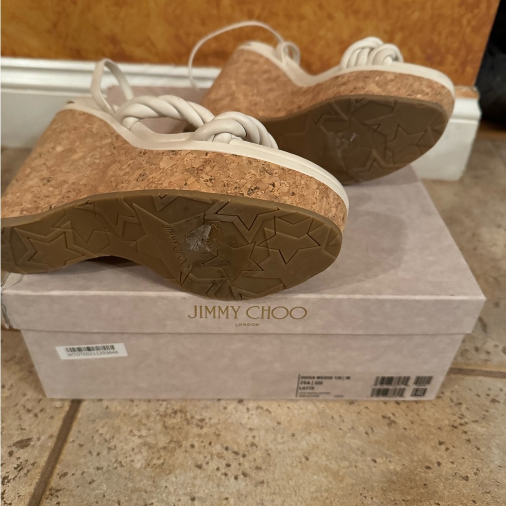 Jimmy Choo Cream Strappy “Diosa Wedge” Sandals - Picture 5 of 7